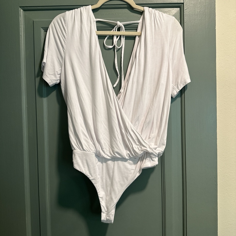 Privacy Please White Wrap Bodysuit Size Small